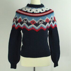 J. Crew Zigzag Fair Isle Lambswool Alpaca Mock Neckline Navy Sweater XXS NWT